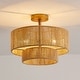 preview thumbnail 13 of 19, Bohemian 3-Light Antique Gold Natural Jute Rope Drum Semi-Flush Mount Ceiling Light - 15.4" W x 12.6" H
