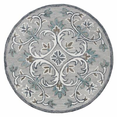 Botanical-Inspired Design Round Rug - 48" W x 48" D x 0.5" H