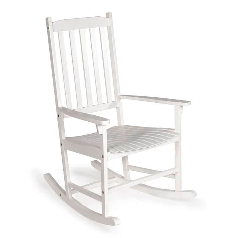 Parker Farmhouse Classic Slat-Back 350-LBS Support Acacia Wood Outdoor Rocking Chair, by JONATHAN Y