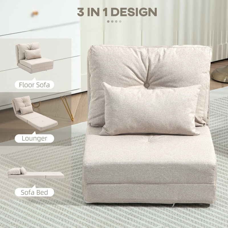 HOMCOM Convertible Flip Folding Upholstered Chair, Floor Lazy Sofa Bed