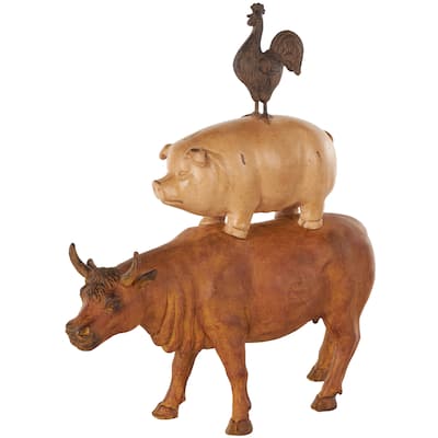 Resin Stacked Farm Animals Decorative Sculpture - Multi Colored or Brown
