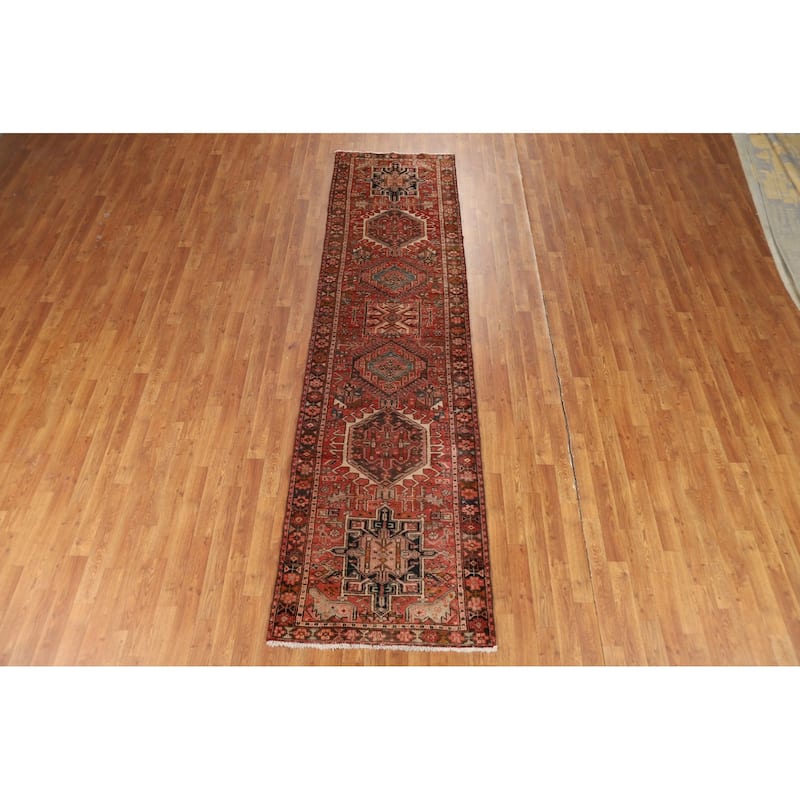 Tribal Geometric Gharajeh Persian Runner Rug Handmade Wool Carpet - 2'9"x 11'1"