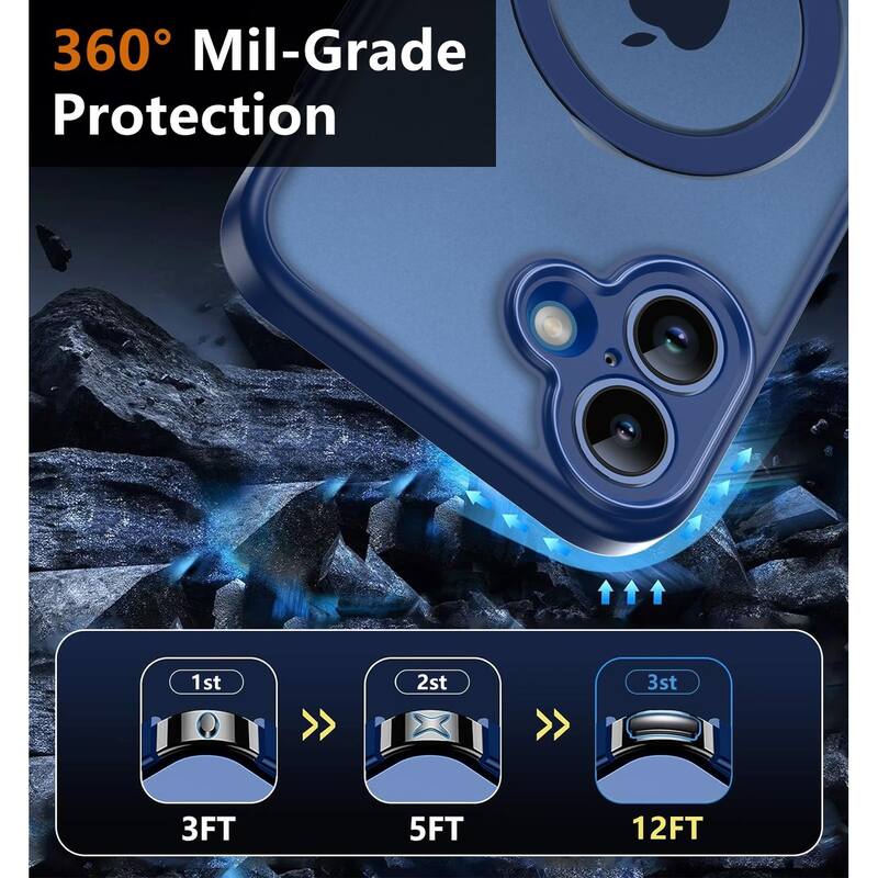 iPhone 16 360° Adjustable Stand Compatible with MagSafe, Translucent Cover with Magnetic Ring Case Non-Slip and Shockproof