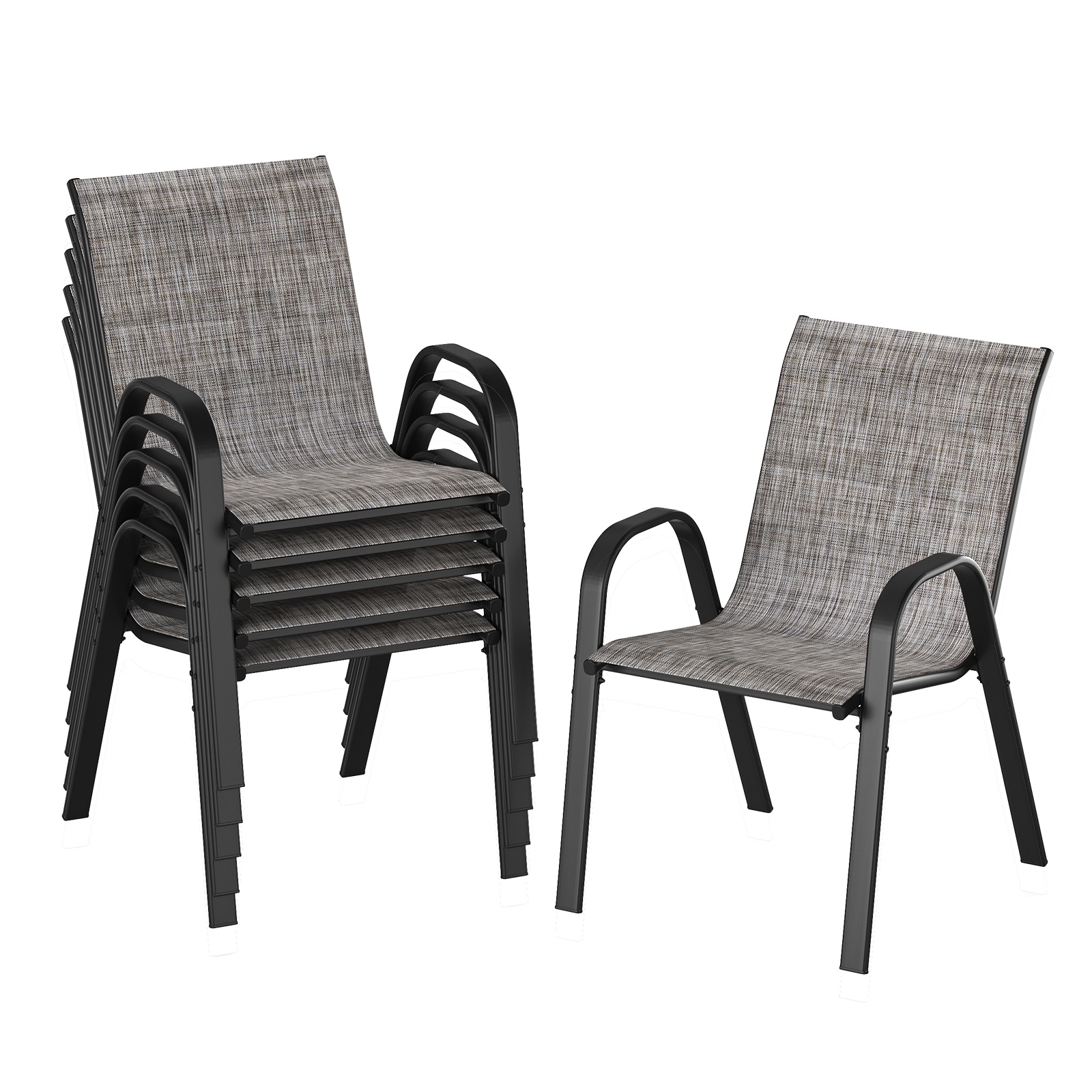Patio Chairs Set of 6, Stackable Dining Chairs with Textilene Fabric, All Weather Powder-Coated Metal Frame Outdoor Armchair