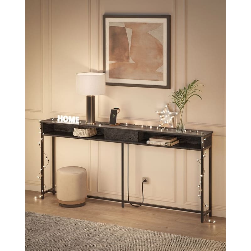 Charging Console Table with Outlets and USB Narrow Entryway Table for Hallway or Living Room