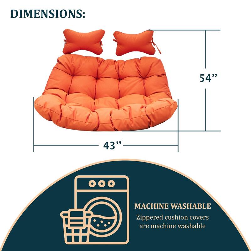 Egg Swing Chair Cushion Durable Weather Resistant Polyester Fits 2 People by LeisureMod
