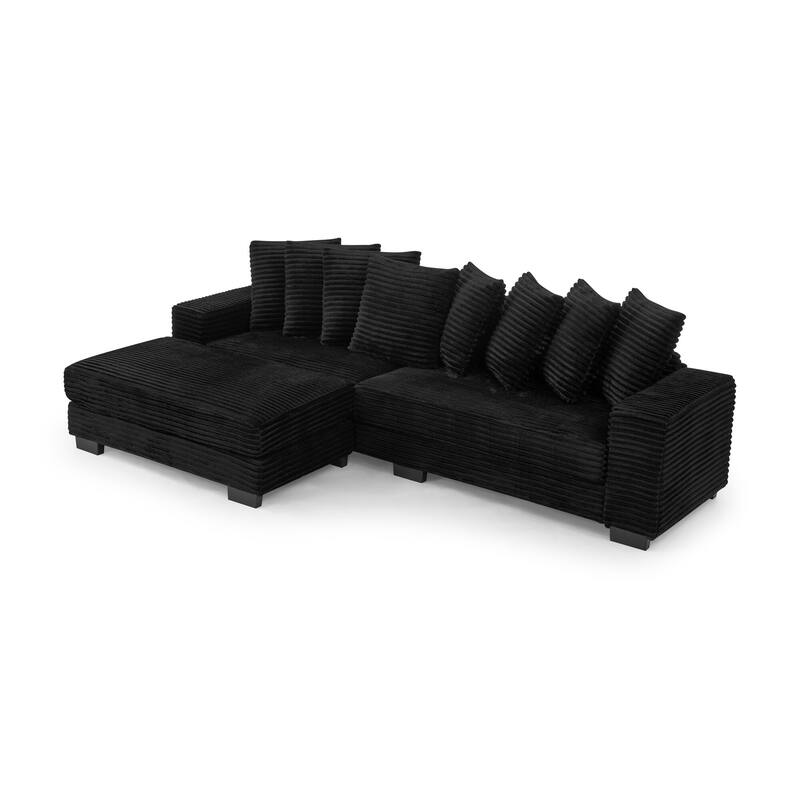 Roomfitters Corduroy Tufted Upholstered Sleeper Sectional Sofa, L-Shape Modular Convertible Sofa with Adjustable Footrests