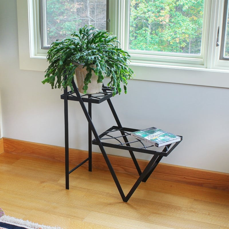 Achla Designs Modern Indoor Outdoor Zig Zag Duet Plant Stand, 30.5 Inch Tall, Black Powder Coat Finish