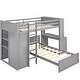 preview thumbnail 8 of 16, Twin Size Loft Bed with a Stand-Alone Bed, Wood Guardrail Bed with Desk and Storage Wardrobe