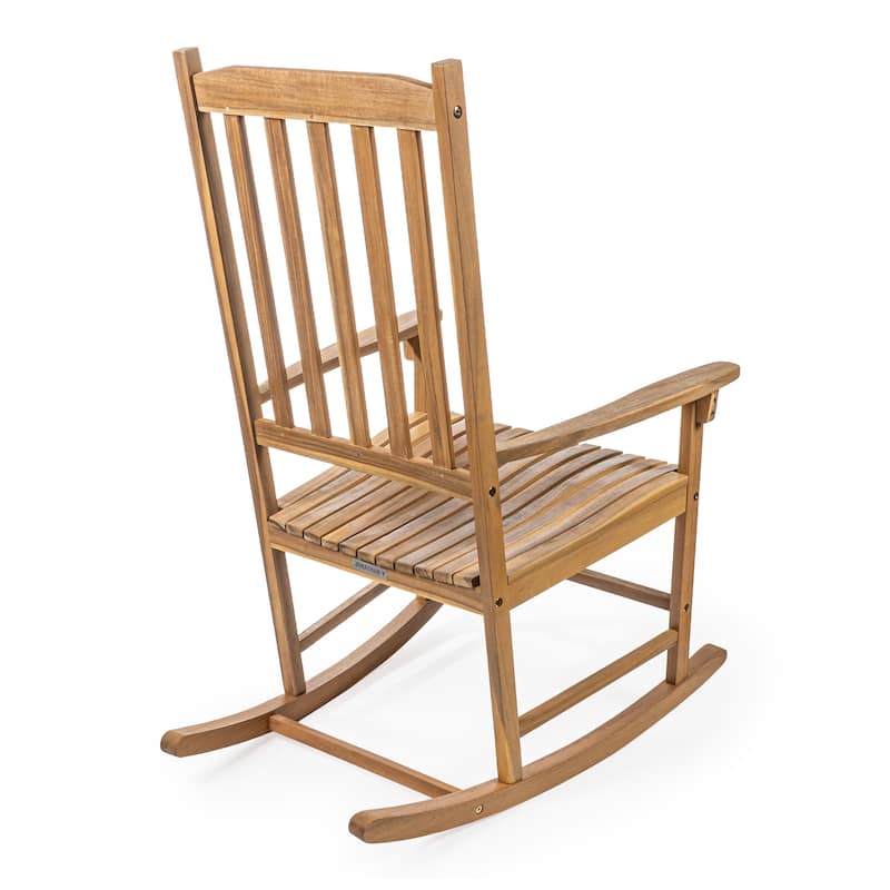 Parker Farmhouse Classic Slat-Back 350-LBS Support Acacia Wood Outdoor Rocking Chair, by JONATHAN Y