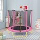 preview thumbnail 1 of 29, 5.5 FT Mini Toddler Kids Trampoline with Enclosure, Basketball Hoop Pink