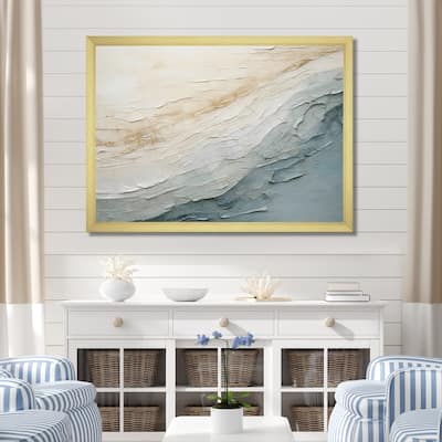 Designart "Minimalism Beige And Grey Wave Horizon I" Coastal Minimalism Framed Wall Decor