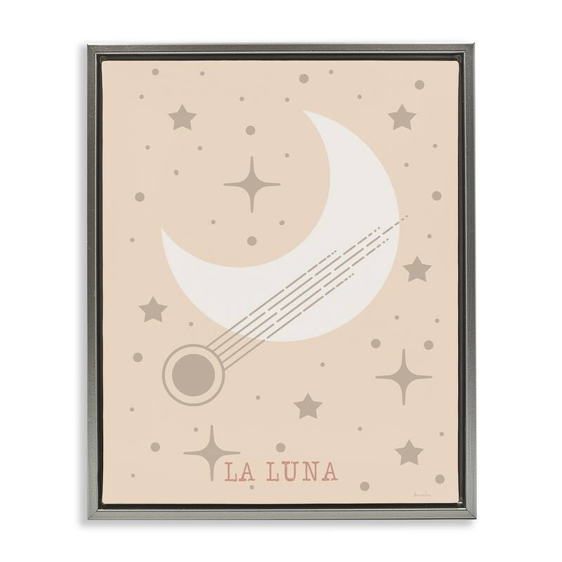 Stupell Minimal Moon with Stars Framed Floater Canvas Wall Art Design By Daniela Santiago - 17 x 21 - Grey