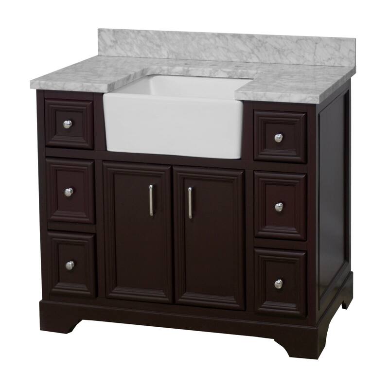 KitchenBathCollection Zelda 42" Farmhouse Bathroom Vanity with Carrara Marble Top
