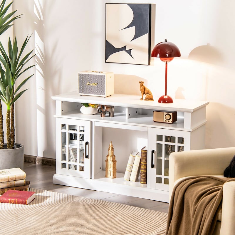 48 Inch Electric Fireplace TV Stand with 2 Side Cabinets and 2 Open Shelves - 48" x 16" x 30" (L x W x H)