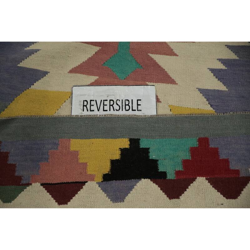 Hand Woven Oriental 100% Wool Carpet Southwestern Tribal Greys & Charcoal Kilim Area Rug - 11' 10'' X 8' 10''