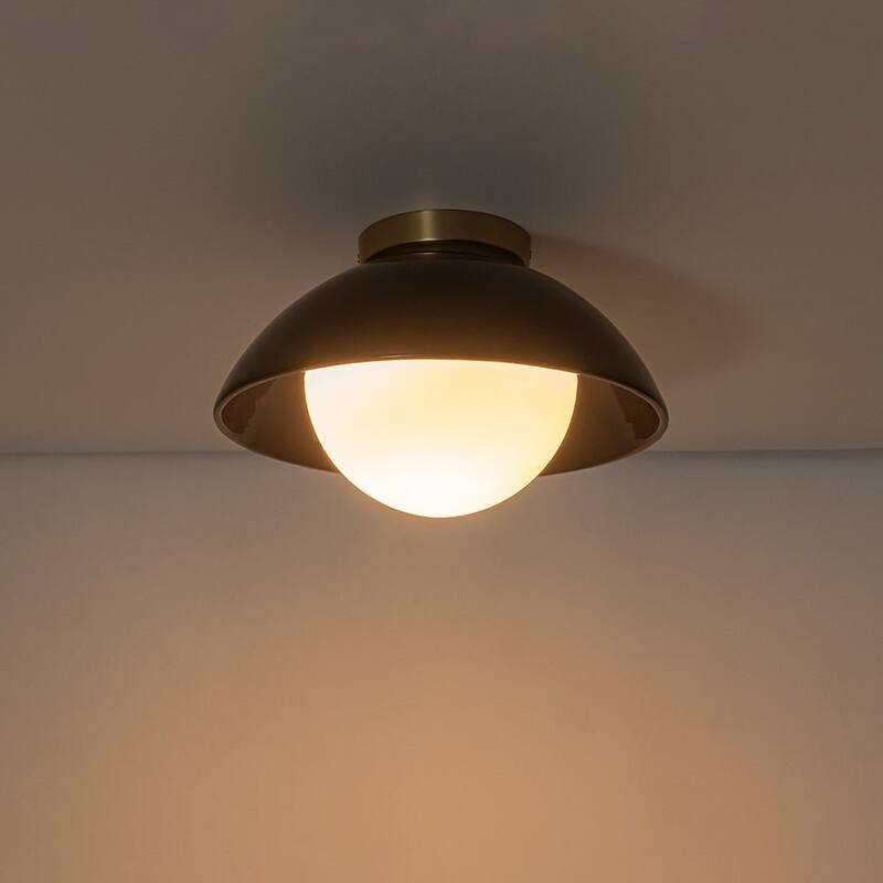 Modern 1-Light Dome Ceramic Semi Flush Mount With Glass Shade - N/A