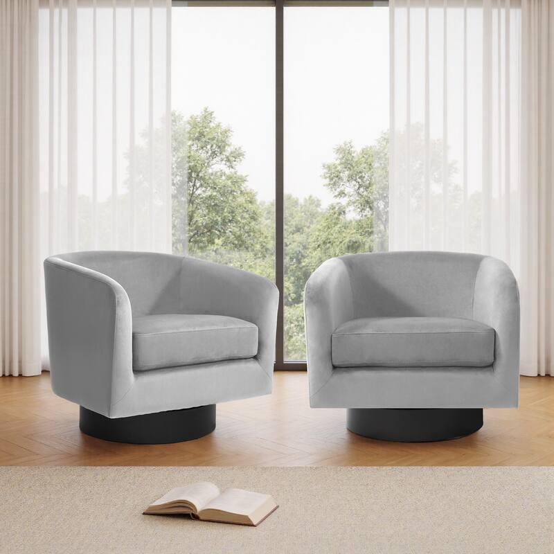 UIXE Set of 2 Swivel Barrel Accent Chair Velvet Armchair For Living Room