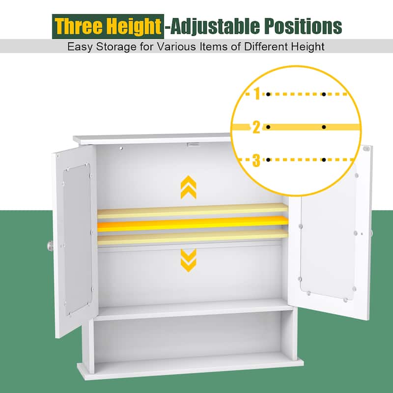 Costway New Bathroom Wall Cabinet Double Mirror Door Cupboard Storage