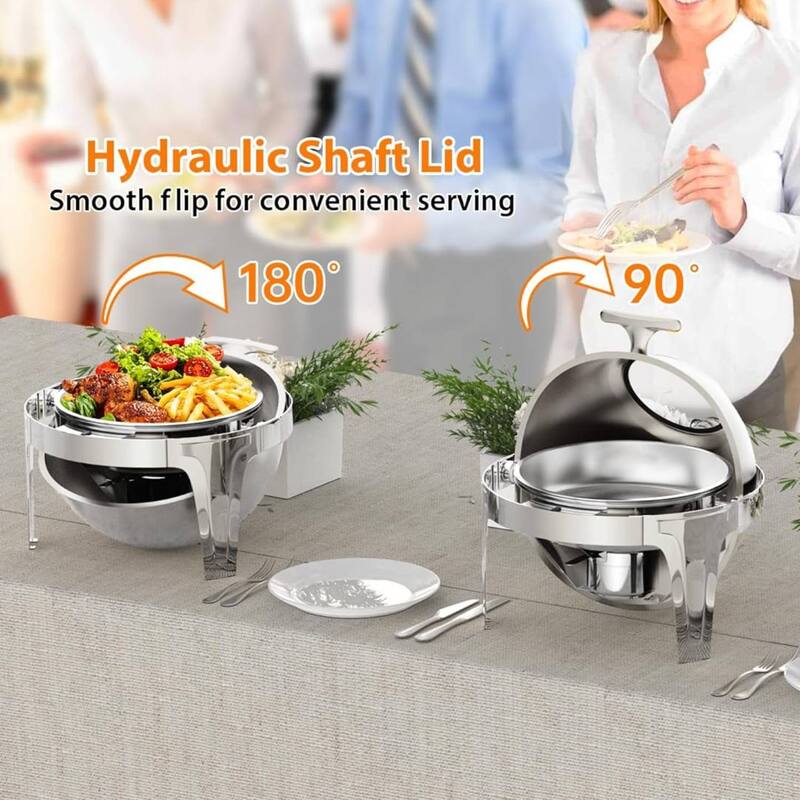 6.3 QT Roll Top Round Chafing Dish, Food Warmer for Buffet
