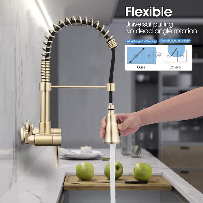 Dornberg Wall Mounted Pull Down Bridge Kitchen Faucet