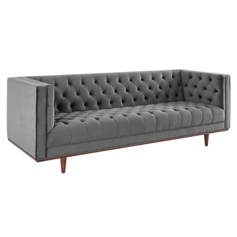 Elation Tufted Performance Velvet Sofa - Gray