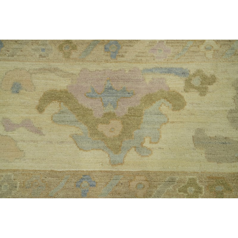 Handmade Wool Oushak Turkish Area Rug, Floral Geometric Carpet - 11' 11'' X 9' 1''