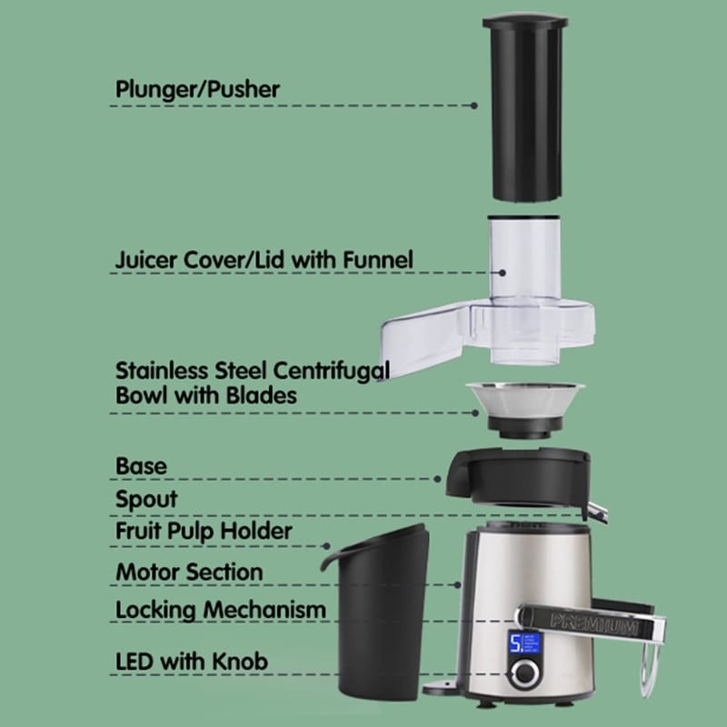 Centrifugal Juicer Machine - LCD Monitor 1100W Juice Maker Extractor,  5-Speed Juice Processor Fruit and Vegetable, 3 Feed Chute Stainless Steel  Power