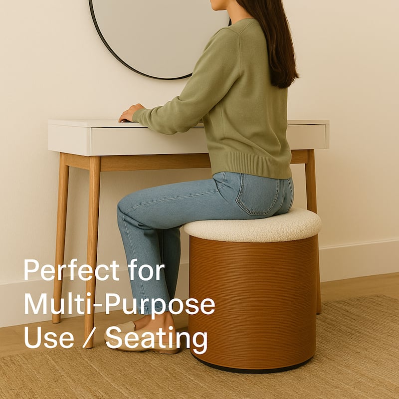 Boucle Round Storage Ottoman Foot Stool Small Ottoman for Living Room