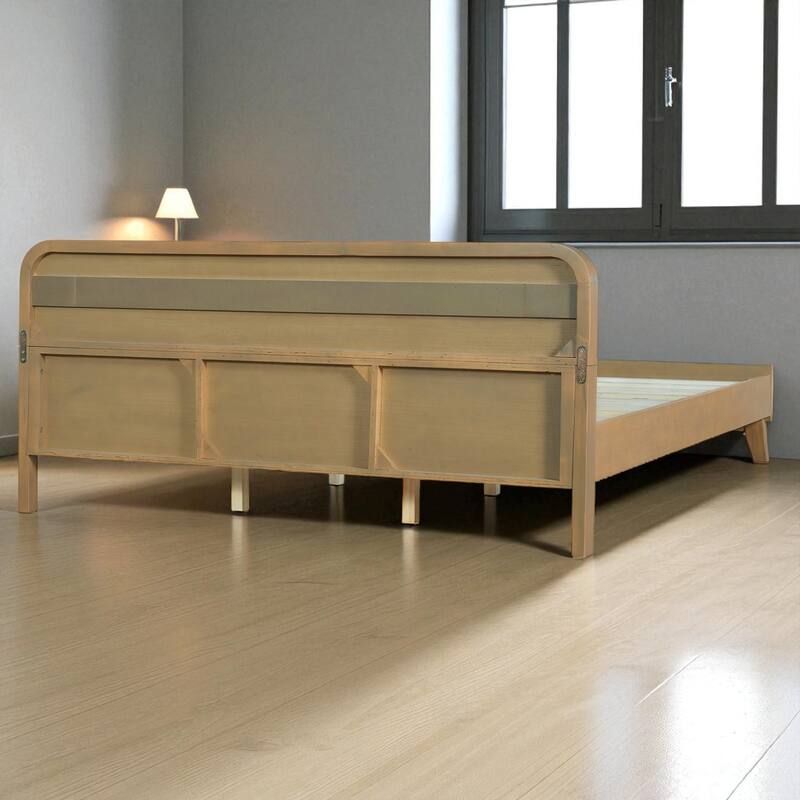 Queen/King Size Bed with Solid Pine Wood Frame, No Box Spring, Stable, Elegant Headboard