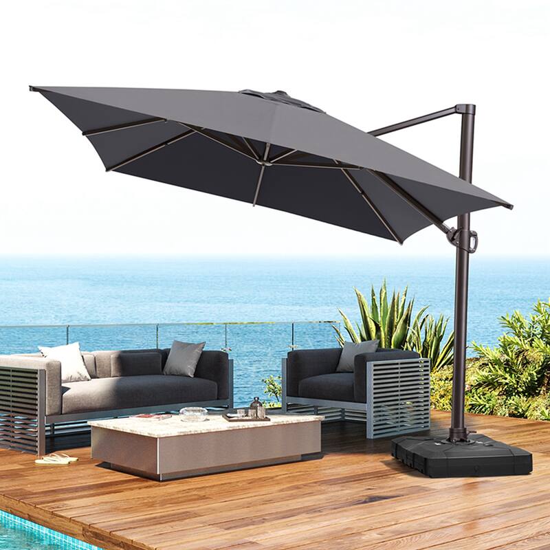 10x13FT Patio Cantilever Umbrella Outdoor Offset Umbrella 360-Degree Rotation with No Base - DarkGrey