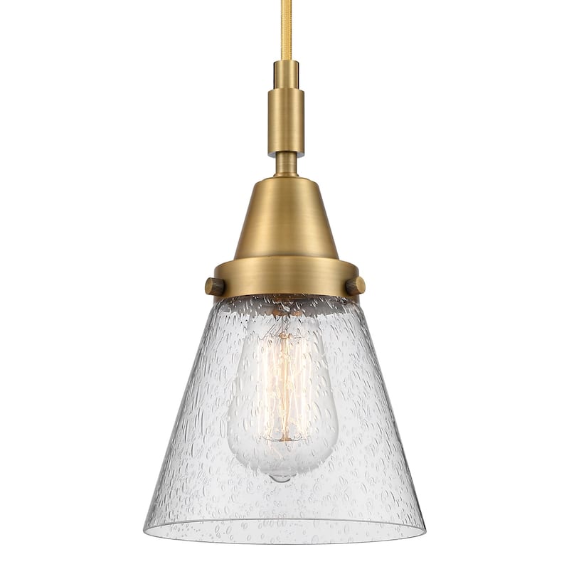 Innovations Lighting 447-1P-G64 Cone 6" Wide Mini Pendant with Clear, - Brushed Brass