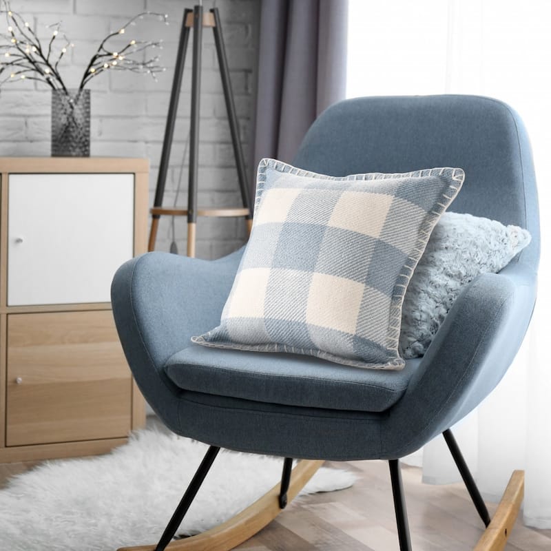 HomeRoots 20" X 20" Light Blue And Ivory Polyester Plaid Zippered Pillow
