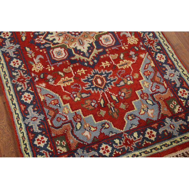 Geometric Heriz Serapi Indian Rug Hand-Knotted Wool Carpet - 2'10"x 5'1"