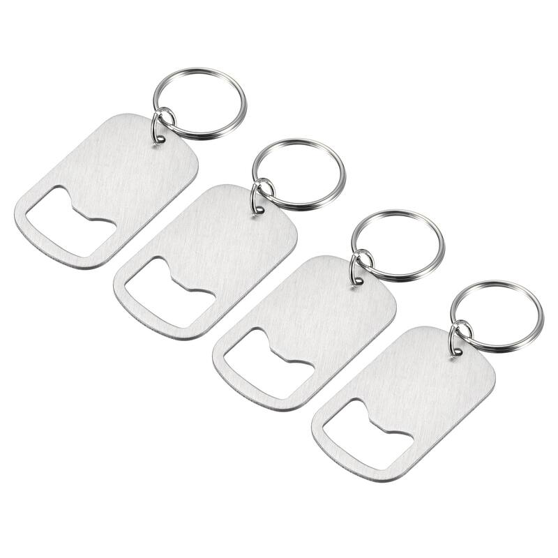 4pcs Stainless Steel Flat Beer Bottle Opener Keychain 2 inch Long, Silver