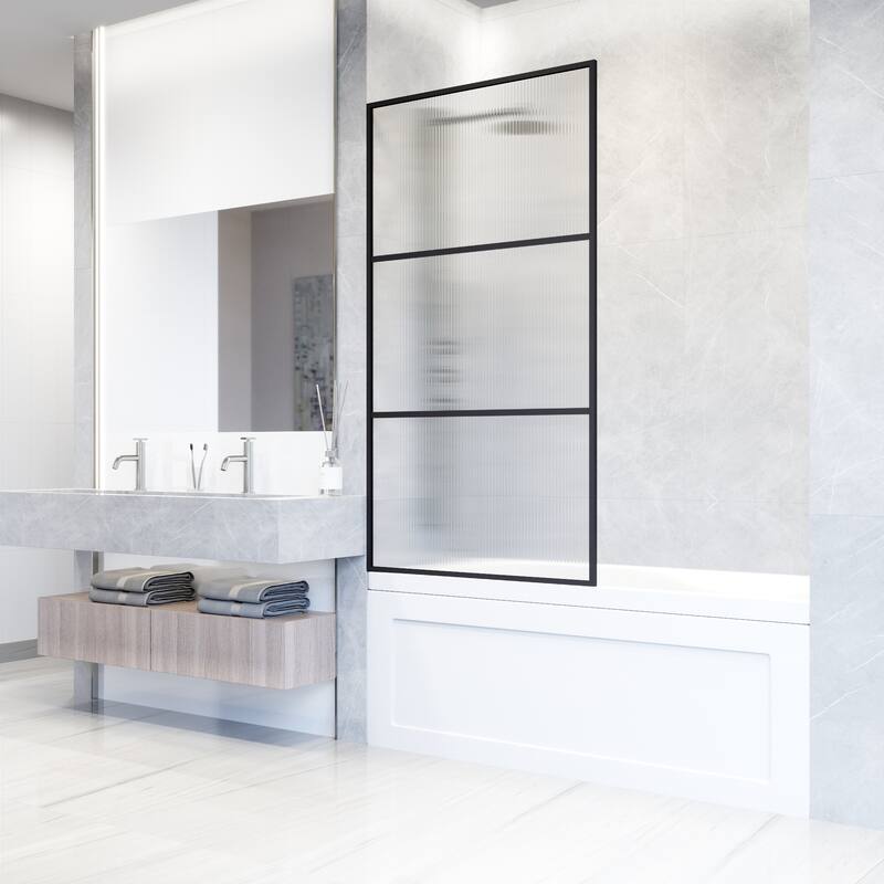 VIGO Divide 34" W x 62" H Framed Fixed Tub Screen in Matte Black
