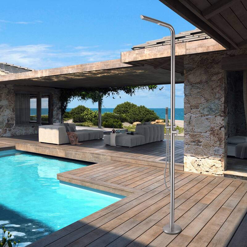 87.5"H Stainless Steel Freestanding Outdoor Shower with Handheld Shower