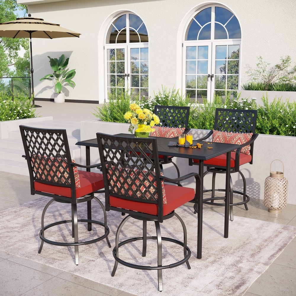 5-Piece Dining Bar Set, 4 Metal Swivel Bar Chairs and 1 Rectangular Metal Bar Height Table