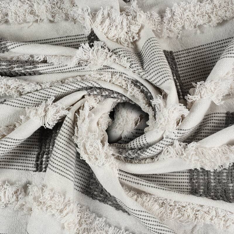 Sevita Gray/ Cream Checkered Hand-Woven Cotton Standard Size Throw Blanket