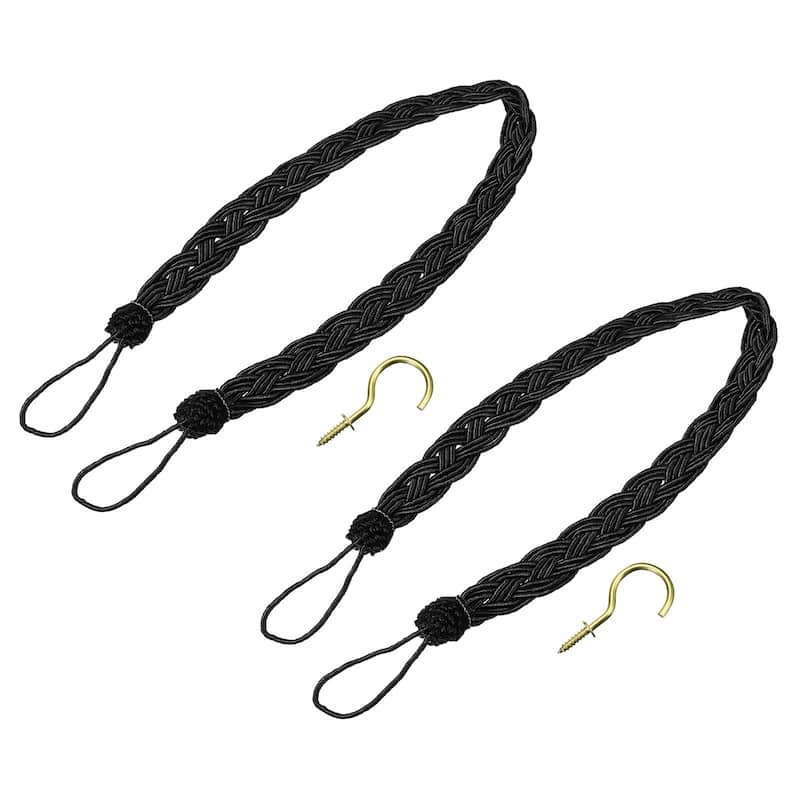 23" Curtain Tiebacks Braid Drapery Holdback Holder with Hooks