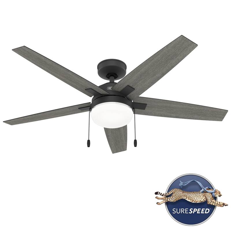 Hunter 44" Matte Black Ceiling Fan with LED Light Kit and Pull Chain