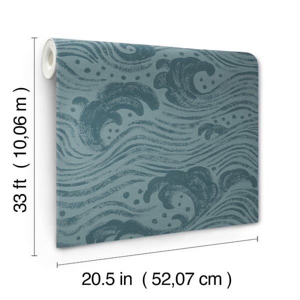 A-Street Prints Swell Teal Ocean Wave Wallpaper