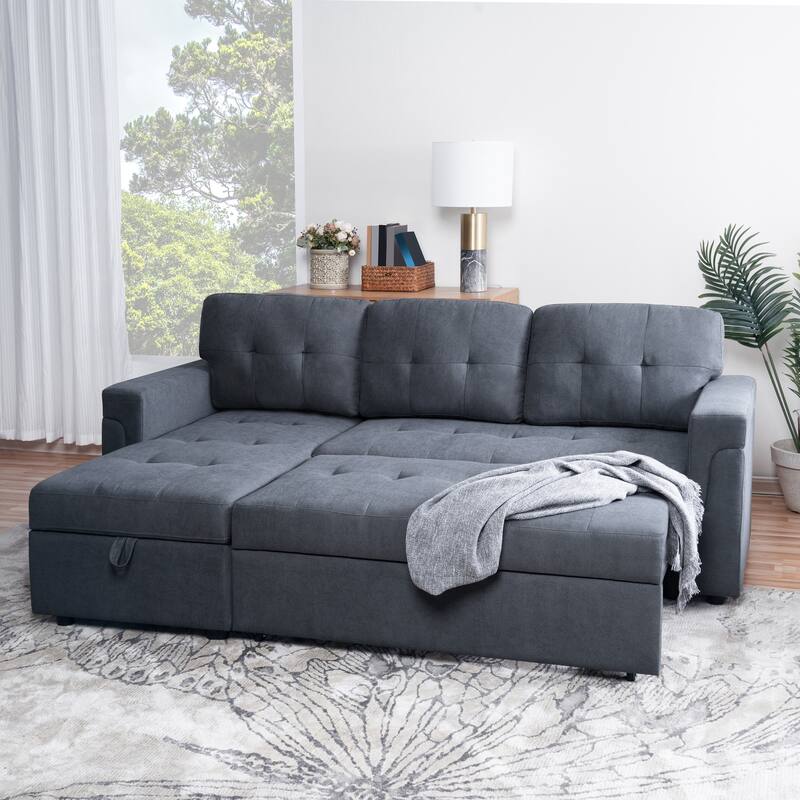 Perry Modern Reversible Sleeper Sectional Sofa with Storage Chaise, Pullout Sleeper Sofa Couch Bed for Living Room