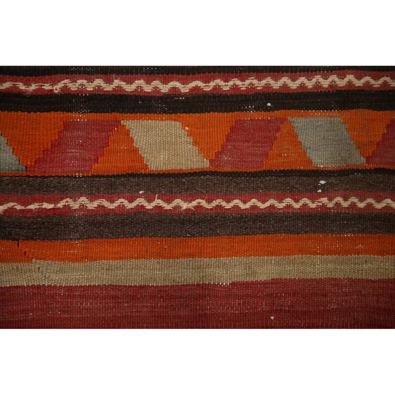 Vegetable Dye Kilim Qashqai Persian Rug Flatweave Antique Wool Carpet - 5'2"x 10'8"