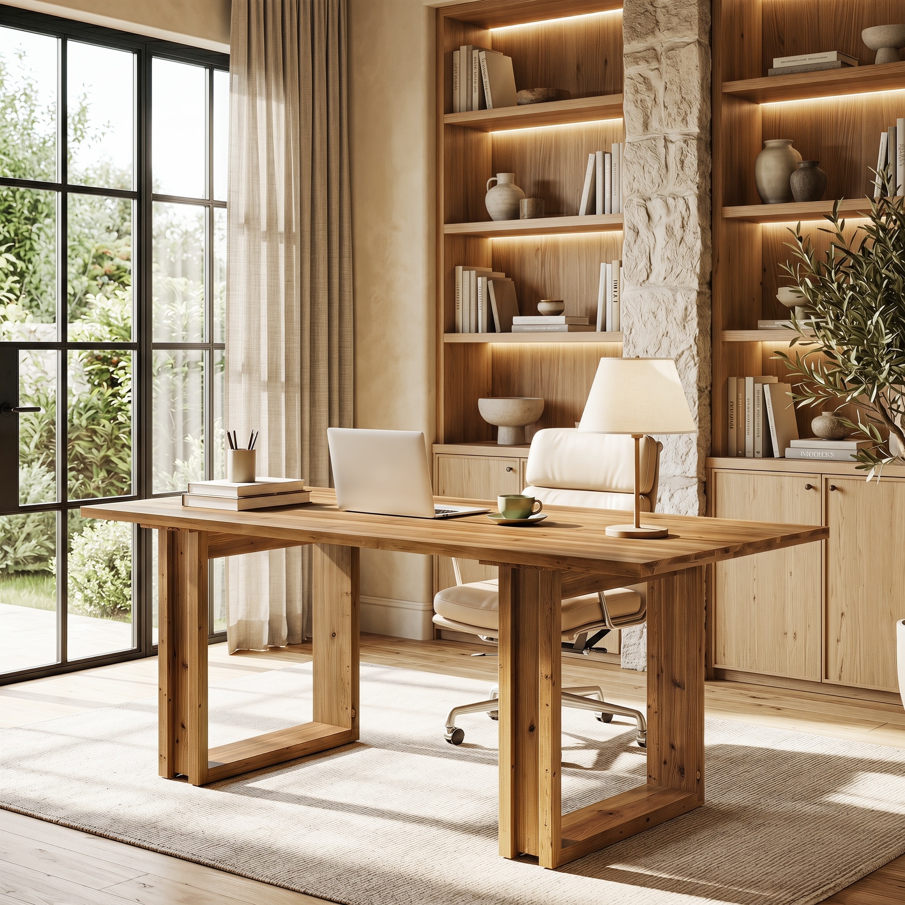 63 Inches Executive Desk Solid Wood Home Office Writing Table