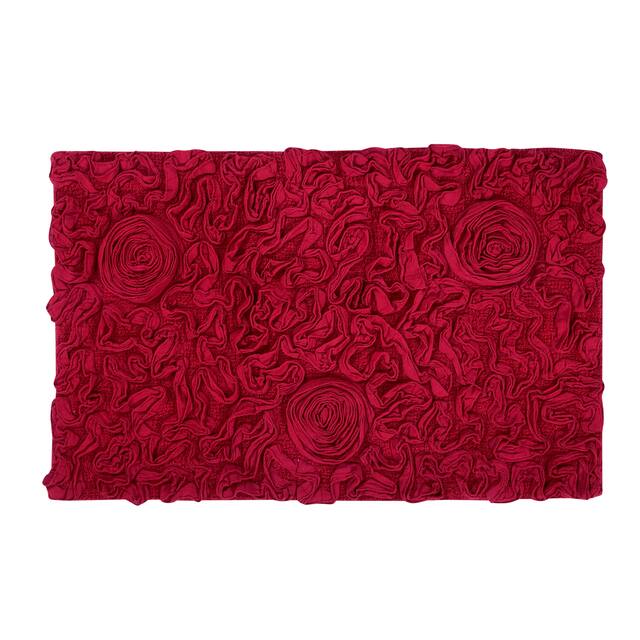 Home Weavers Bellflower Collection Absorbent Cotton Machine Washable Bath Rug - Red