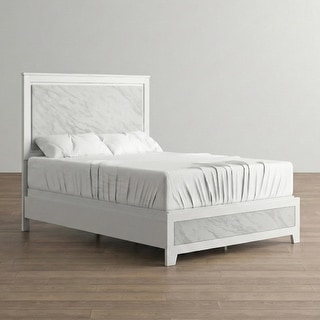 Furniture of America Loris Modern White Kids Panel Bed with Faux Marble Headboard