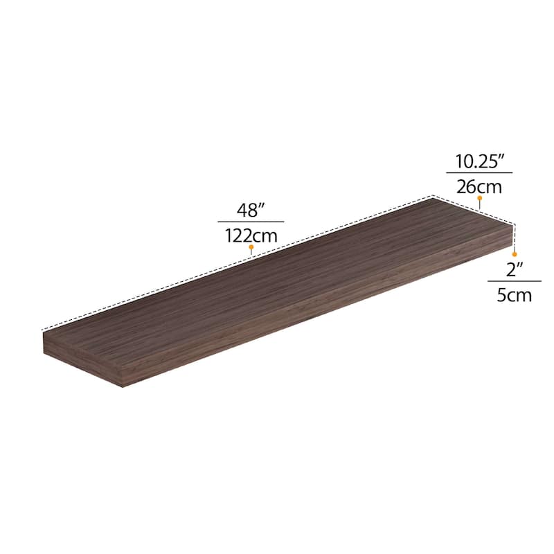 Wallniture Ronda 48 inch Walnut Floating Shelf, Floating Bookshelves for Wall, Wall Shelves with Hidden Bracket