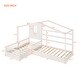 preview thumbnail 4 of 25, Twin Size Wood House Platform Bed, L-Shaped with Fence and Slatted Frame