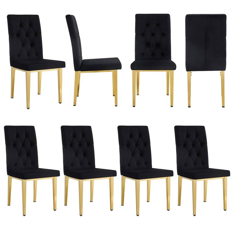 Roomfitters Velvet Dining Chairs with Gold Metal Legs, Upholstered Armless Set of 8 for Dining or Conference Room - Black+Gold